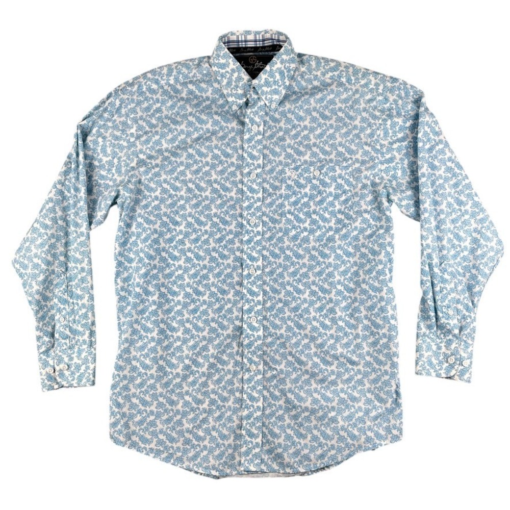 Wrangler George Strait Shirt Men's XL Blue White Paisley Floral‎ Button Western